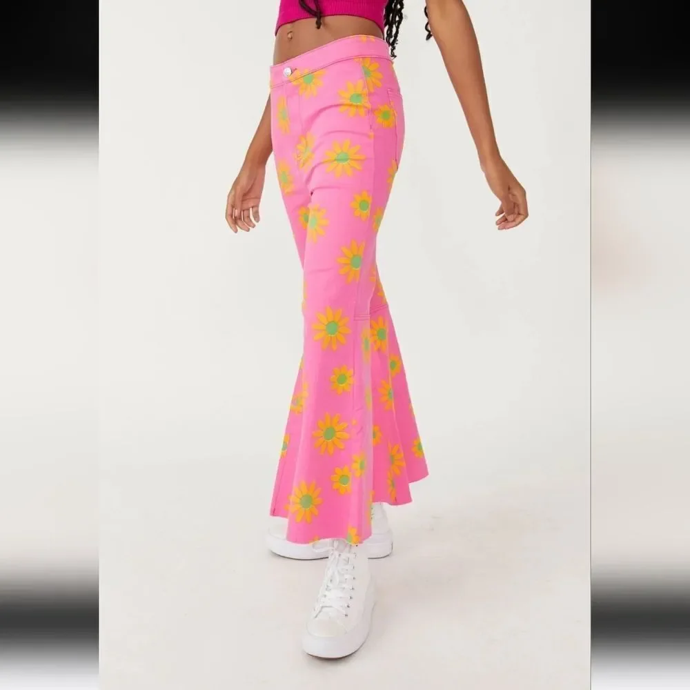 Free People Youthquake Crop Flared Jeans in Lipstick Combo GROOVY